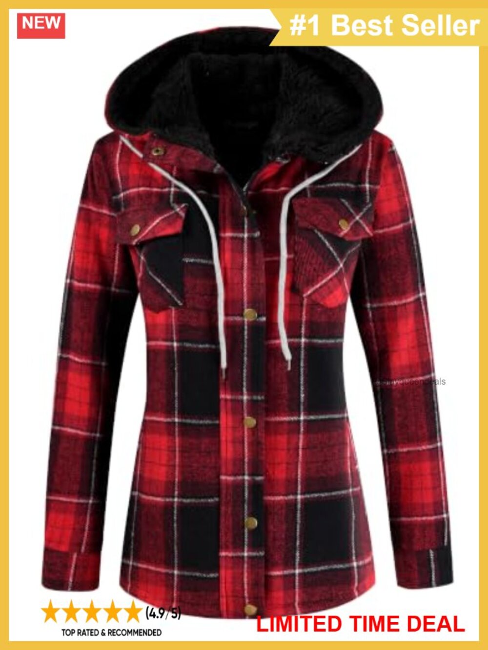 Plaid Sherpa Lined Hooded Fleece Flannel Jacket Coat